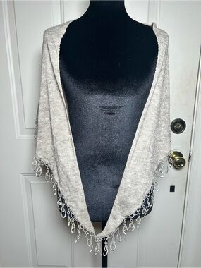 Light Gray Fringe Knit Wrap Shawl -  Women Accessories Scarves & Wraps